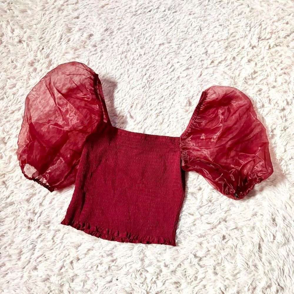Puff Sleeve Avant Garde Feminine Vampy Romantic Coquette Smocked Top Womens S